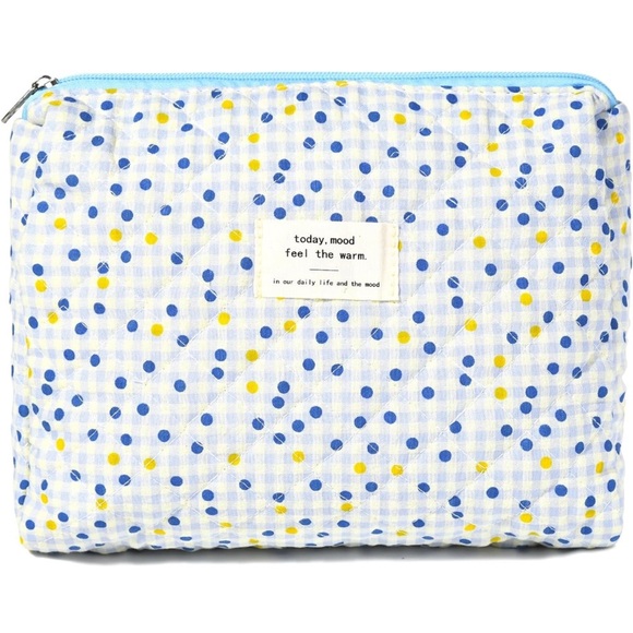 Quilted Makeup Bag Polka Dot Cosmetic large Capacity Canvas Travel Bag M… - Picture 3 of 5